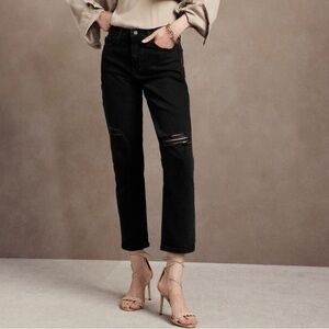 Banana Republic Straight Ankle Jean High Rise Onyx Wash Destruction Premium 28